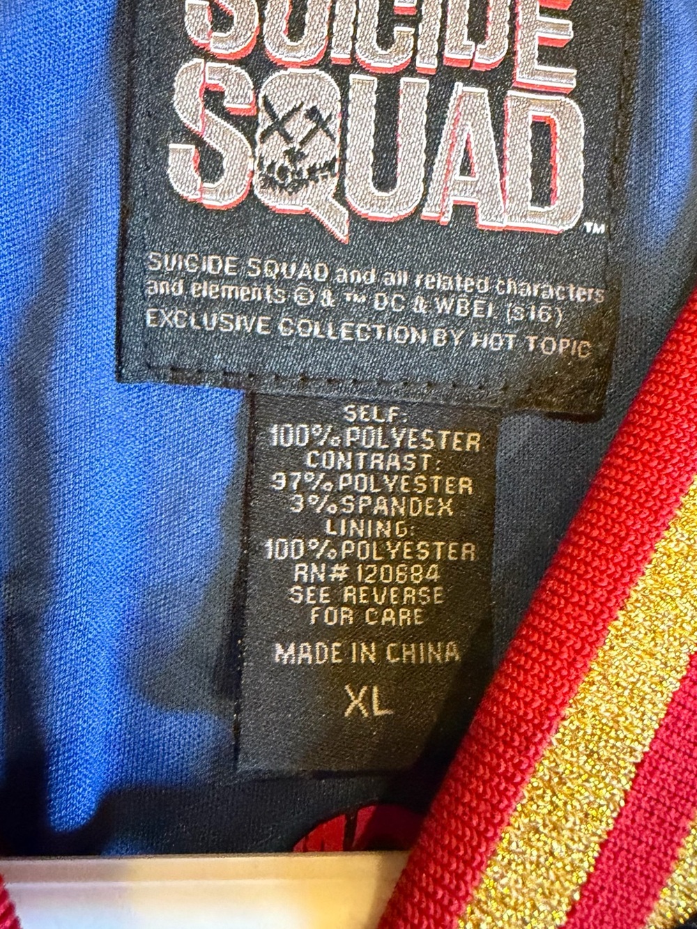 Hot Topic Red & Blue Satin Varsity Jacket with Gold Embroidery - Picture 3 of 4